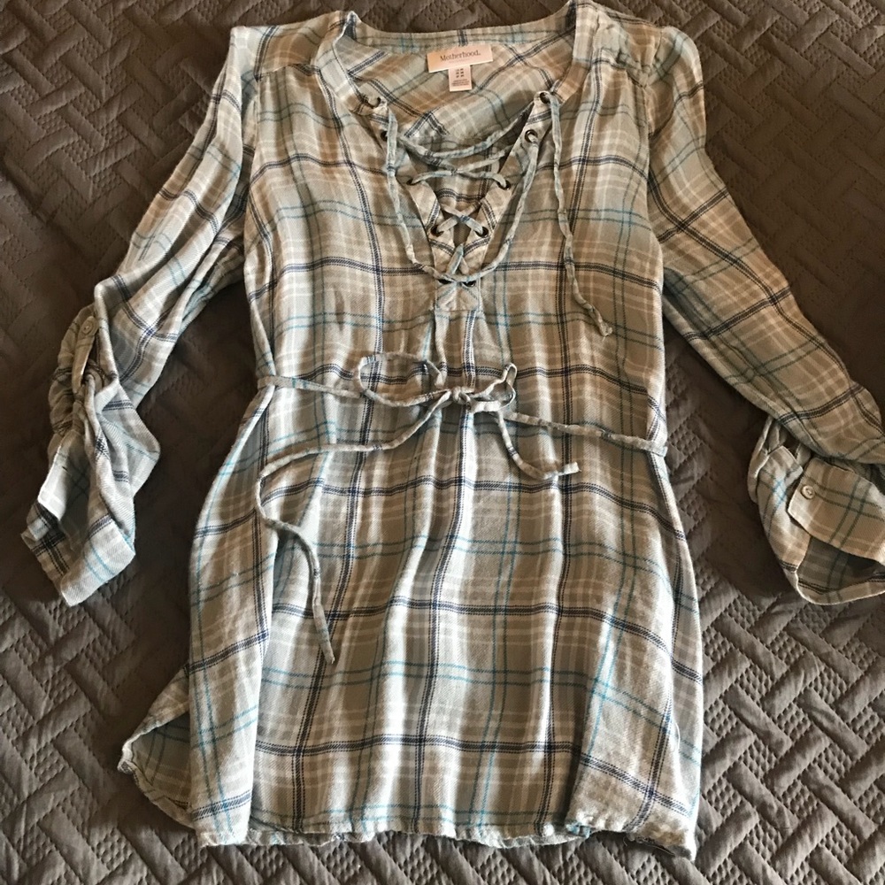 Motherhood Maternity Plaid Tie Front Shirt